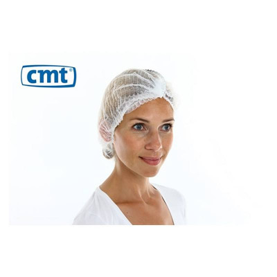 CMT pp non woven clip cap, white, 53 cm 2-elastic, detectable